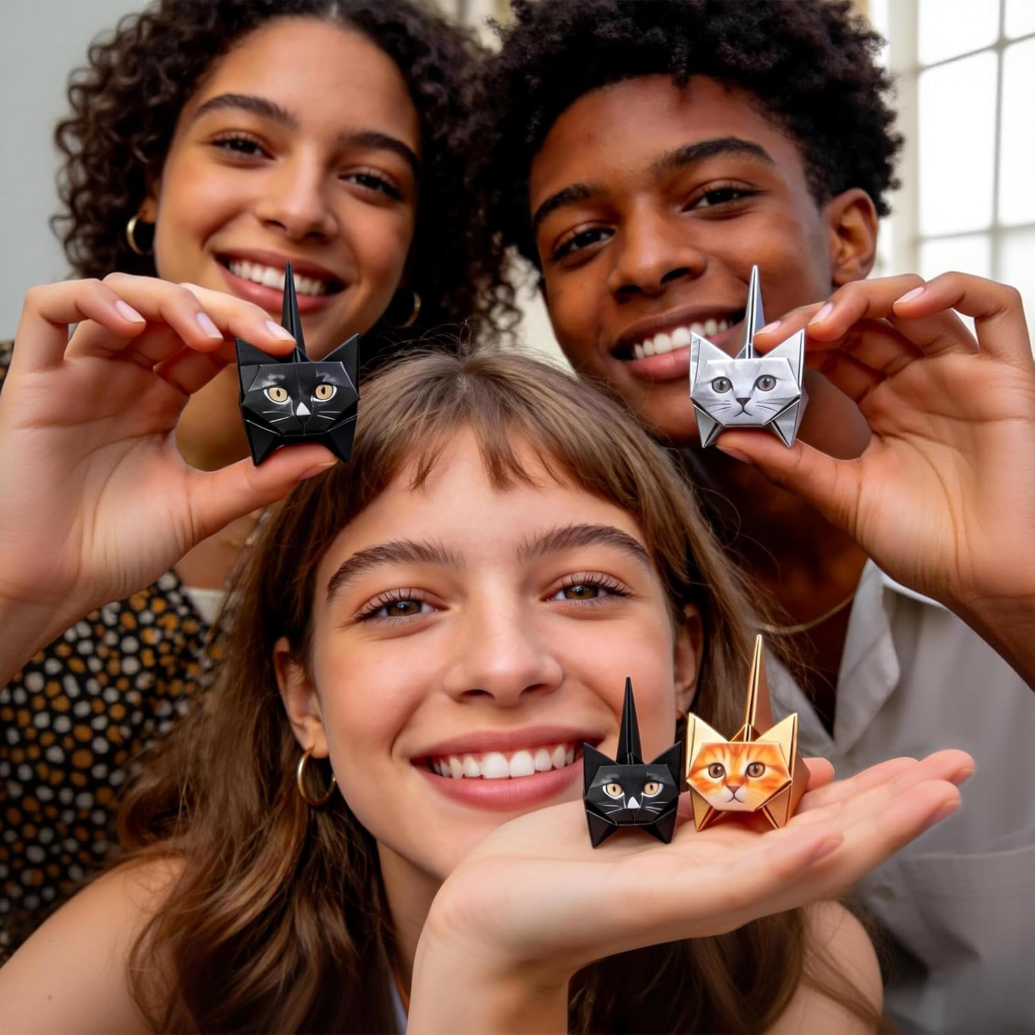 DIY Origami Paper Cat Kit – 50 Sheets Folding Paper to Create Cute Cat Figures, Creative Paper Craft Activity for Adults, Desk Decoration and Gift for Cat Lovers