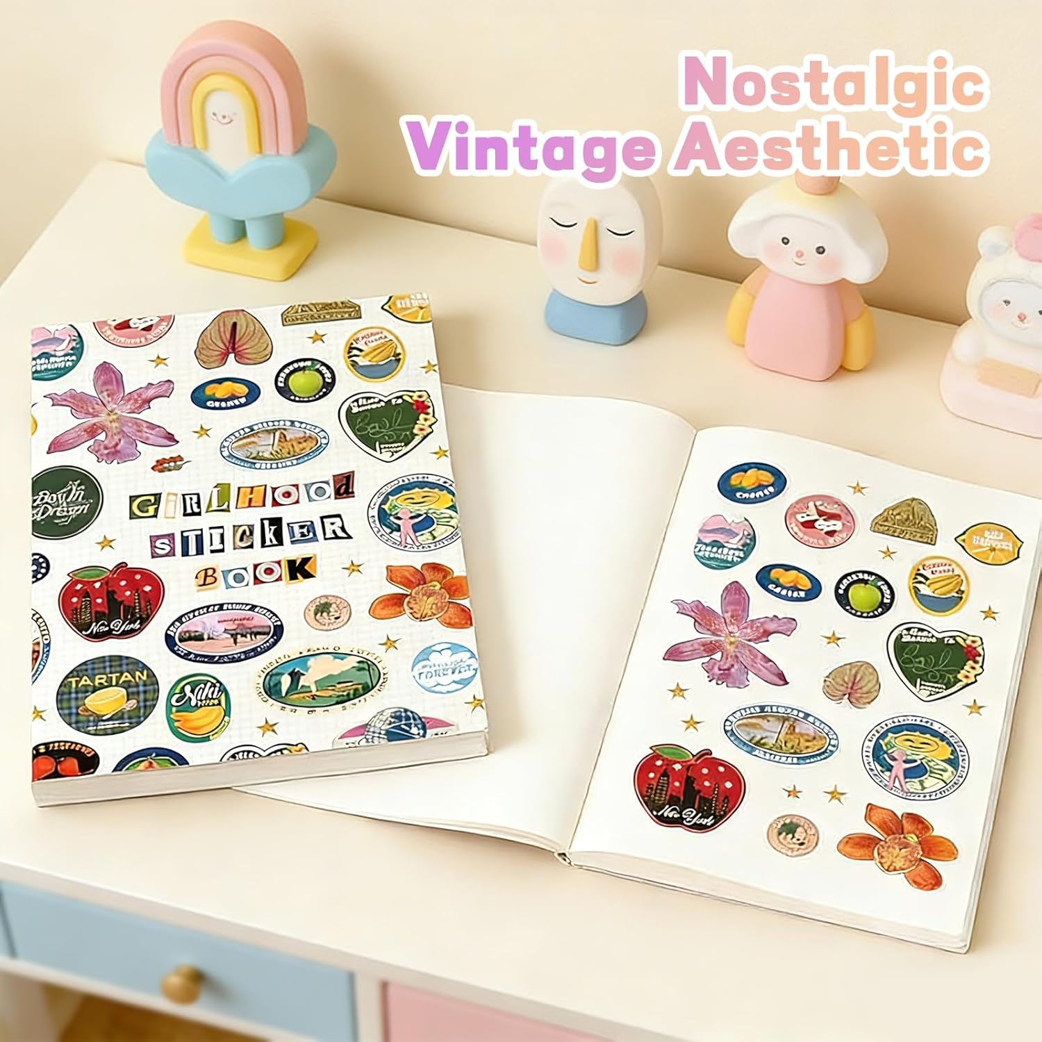 2026 New Girlhood Sticker Book Includes 1260+ Retro-Style Stickers,Cute Illustration Stickers,DIY Scrapbook Supplies,Vintage Girls’ Generation Inspired Stickers,DIY Creative Gifts for Teens