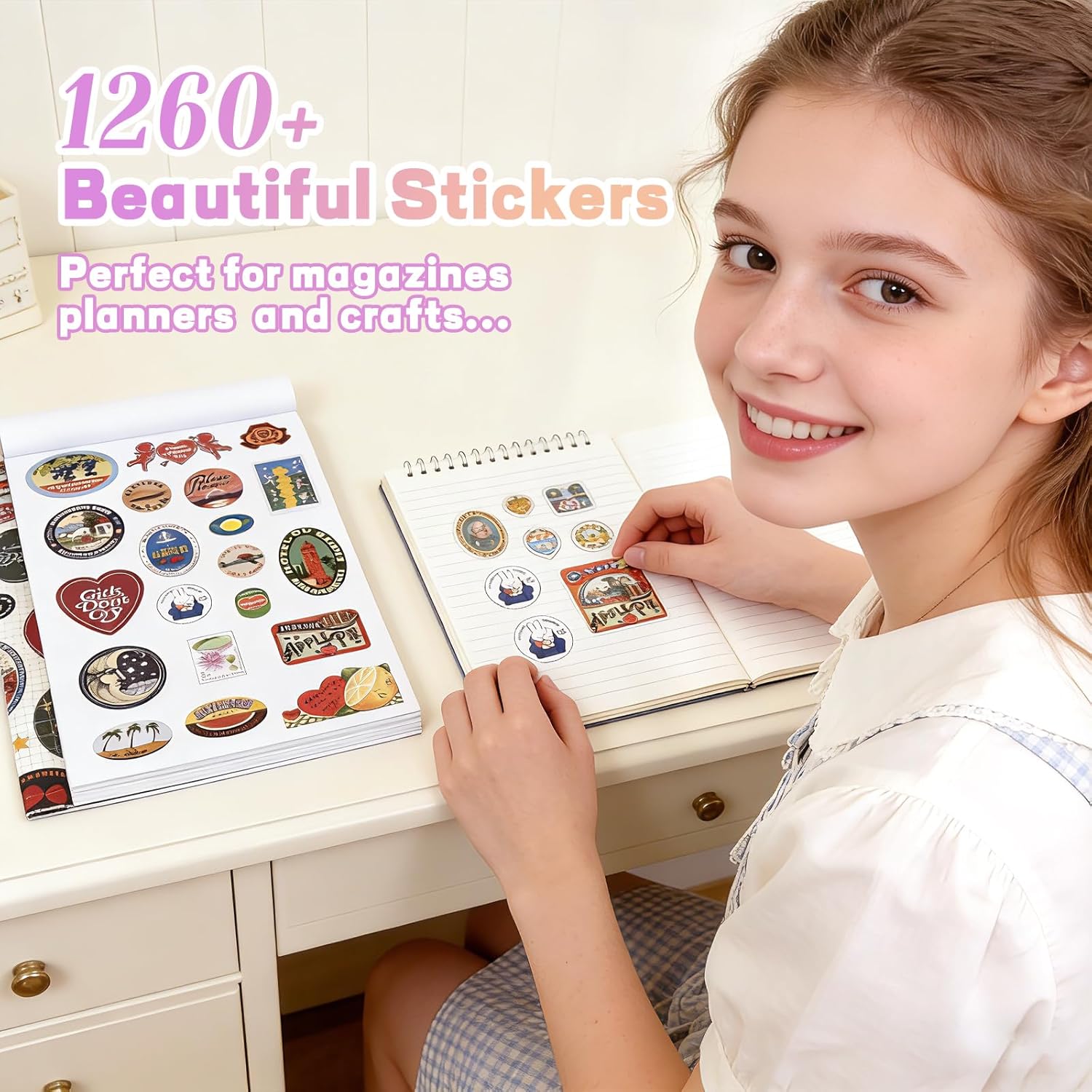 2026 New Girlhood Sticker Book Includes 1260+ Retro-Style Stickers,Cute Illustration Stickers,DIY Scrapbook Supplies,Vintage Girls’ Generation Inspired Stickers,DIY Creative Gifts for Teens