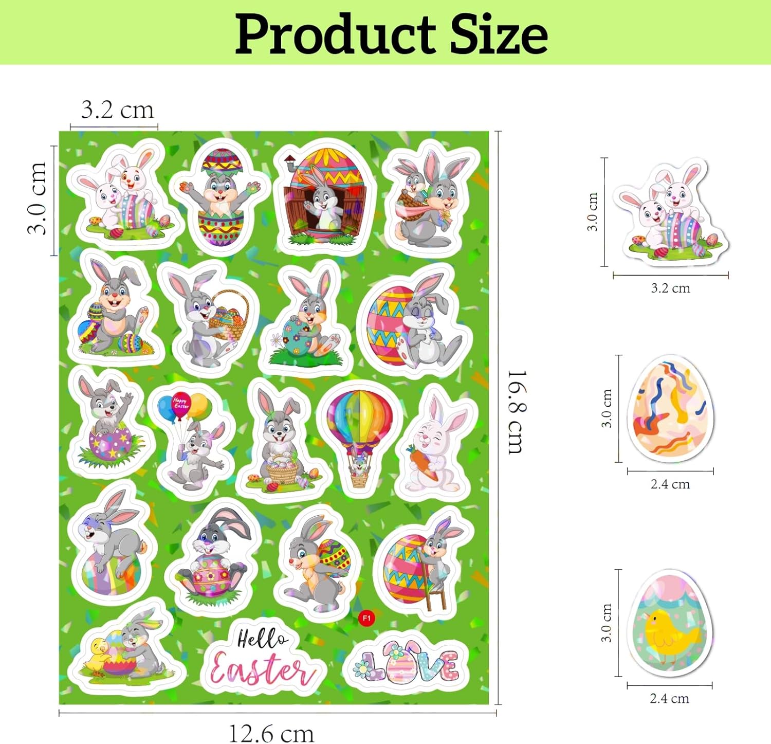 160Pcs Assorted Easter Sticker Set, 8 Sheets Waterproof Vinyl Stickers with Rabbits, Eggs, Chicks, Flowers, Non-Repetitive Holiday Party Decoration for Kids, Teenagers, Adults, Gift Tote Bag Decor
