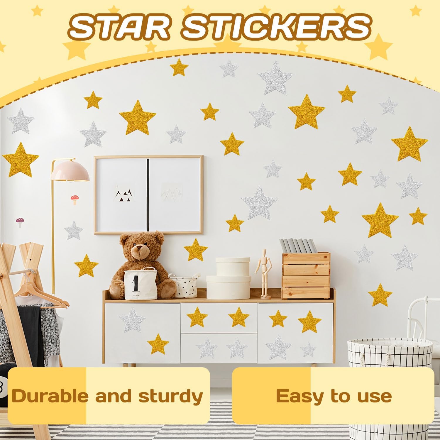 200PCS Glitter Star Stickers 4Size Large Star Stickers Silver and Gold Stars Foam for Craft Scrapbook and Card Greeting Self-Adhesive and Easy to Peel