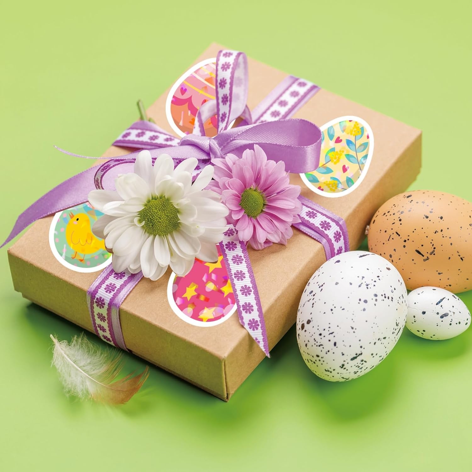 160Pcs Assorted Easter Sticker Set, 8 Sheets Waterproof Vinyl Stickers with Rabbits, Eggs, Chicks, Flowers, Non-Repetitive Holiday Party Decoration for Kids, Teenagers, Adults, Gift Tote Bag Decor