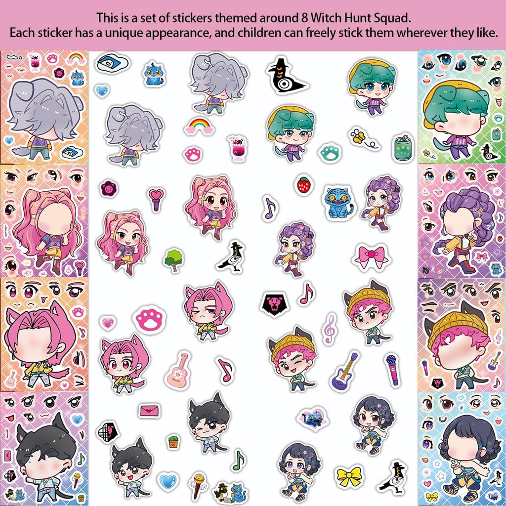 24 Sheets DIY Anime Face Stickers - Kawaii Make-a-Face Sticker Sheets for Kids, Cute Japanese Cartoon Art DIY Craft Decals for Birthday Party Favors, Rewards and Decorations (KDH)