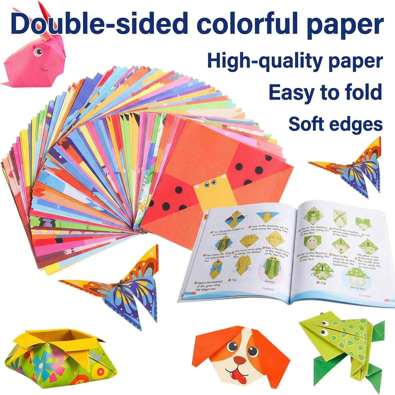 208 Sheets Kids Craft Origami Paper Kit, Cartoon Pattern Folding Paper Set with Guiding Book, DIY Art Craft Supplies for Kids Ages 5-8 8-12 Boys Girls Gifts Activity