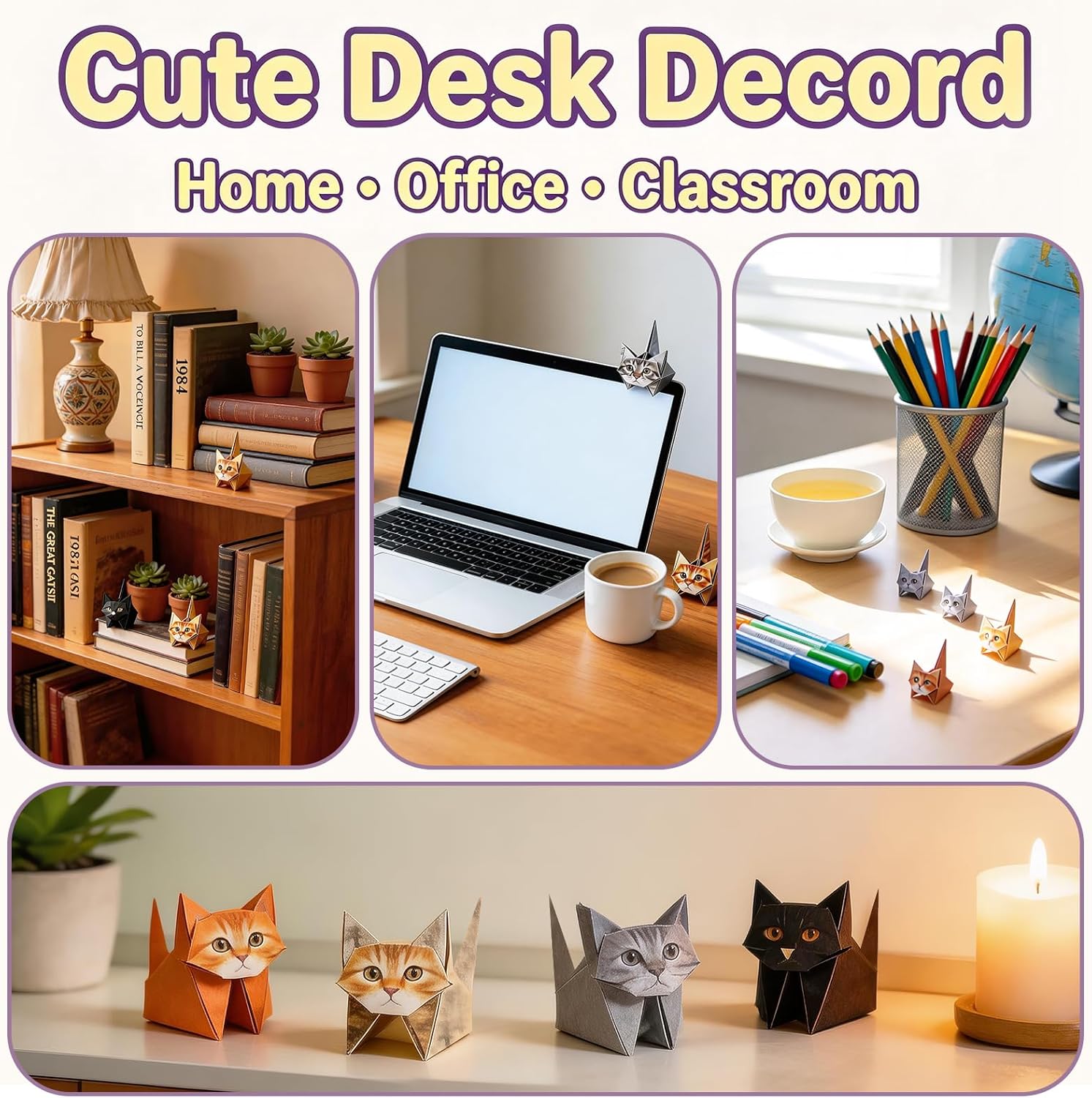 DIY Origami Paper Cat Kit – 50 Sheets Folding Paper to Create Cute Cat Figures, Creative Paper Craft Activity for Adults, Desk Decoration and Gift for Cat Lovers