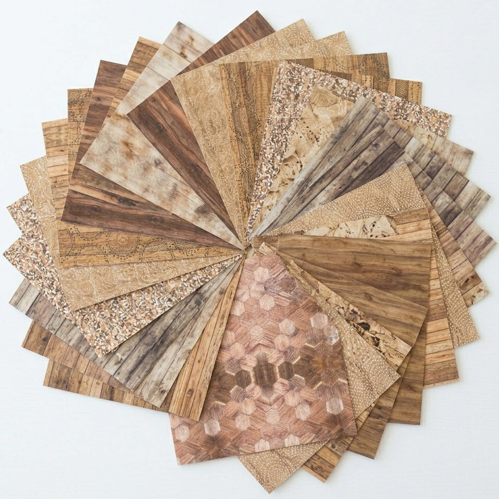 6-inch Wooden Patterned Scrapbook Paper Pad, 24 Sheets Double Sided Retro Aesthetic Origami Paper for Journaling, Collage, DIY Card, Folded Photo Album, Handmade Crafts & Decor Projects