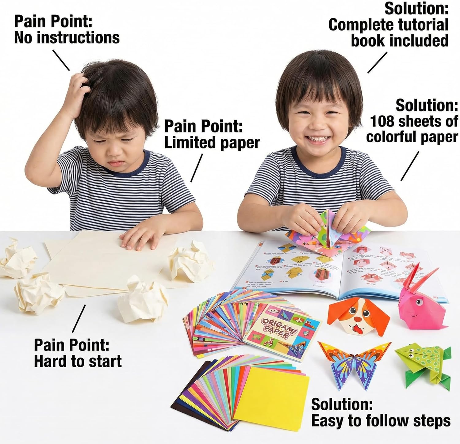 208 Sheets Kids Craft Origami Paper Kit, Cartoon Pattern Folding Paper Set with Guiding Book, DIY Art Craft Supplies for Kids Ages 5-8 8-12 Boys Girls Gifts Activity