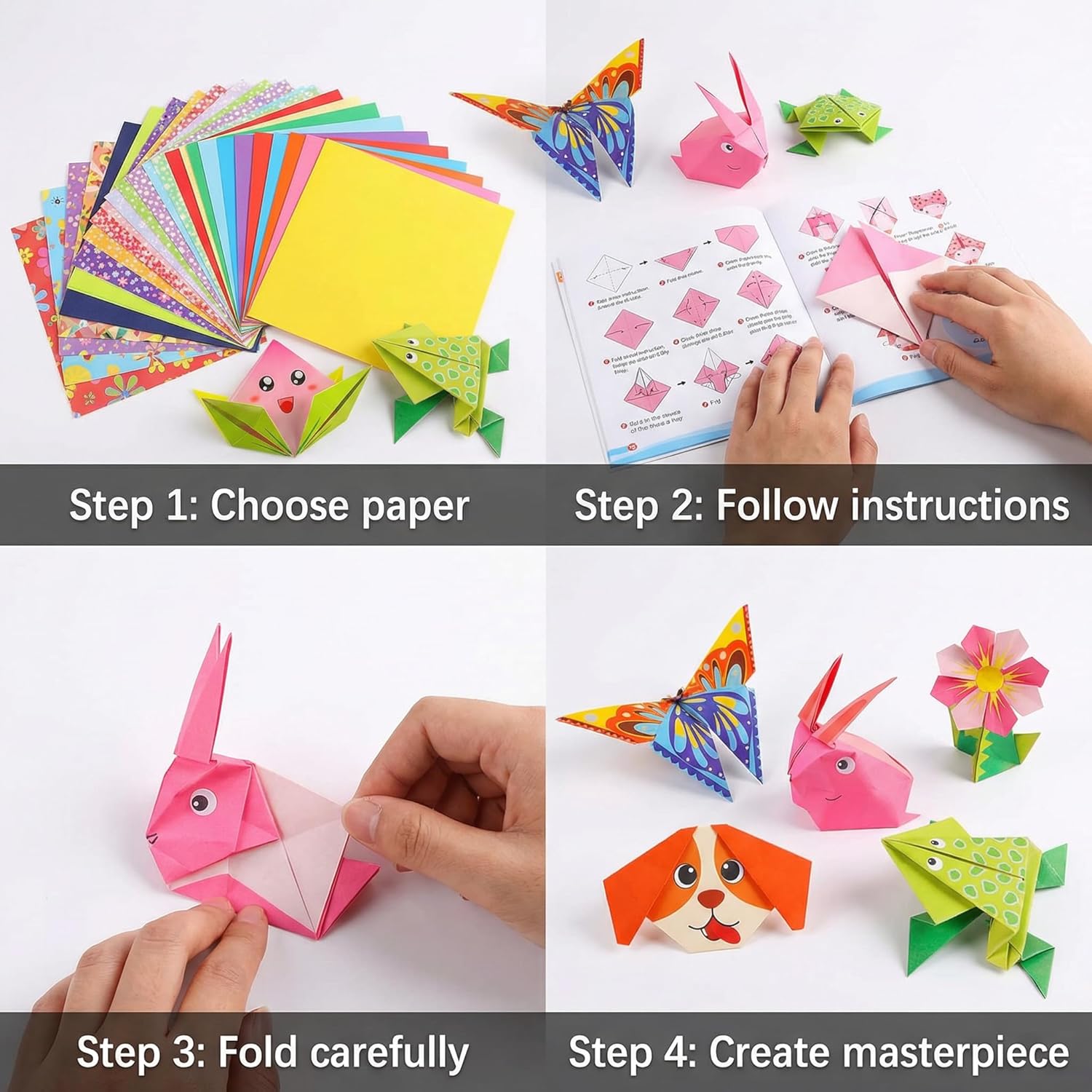 208 Sheets Kids Craft Origami Paper Kit, Cartoon Pattern Folding Paper Set with Guiding Book, DIY Art Craft Supplies for Kids Ages 5-8 8-12 Boys Girls Gifts Activity