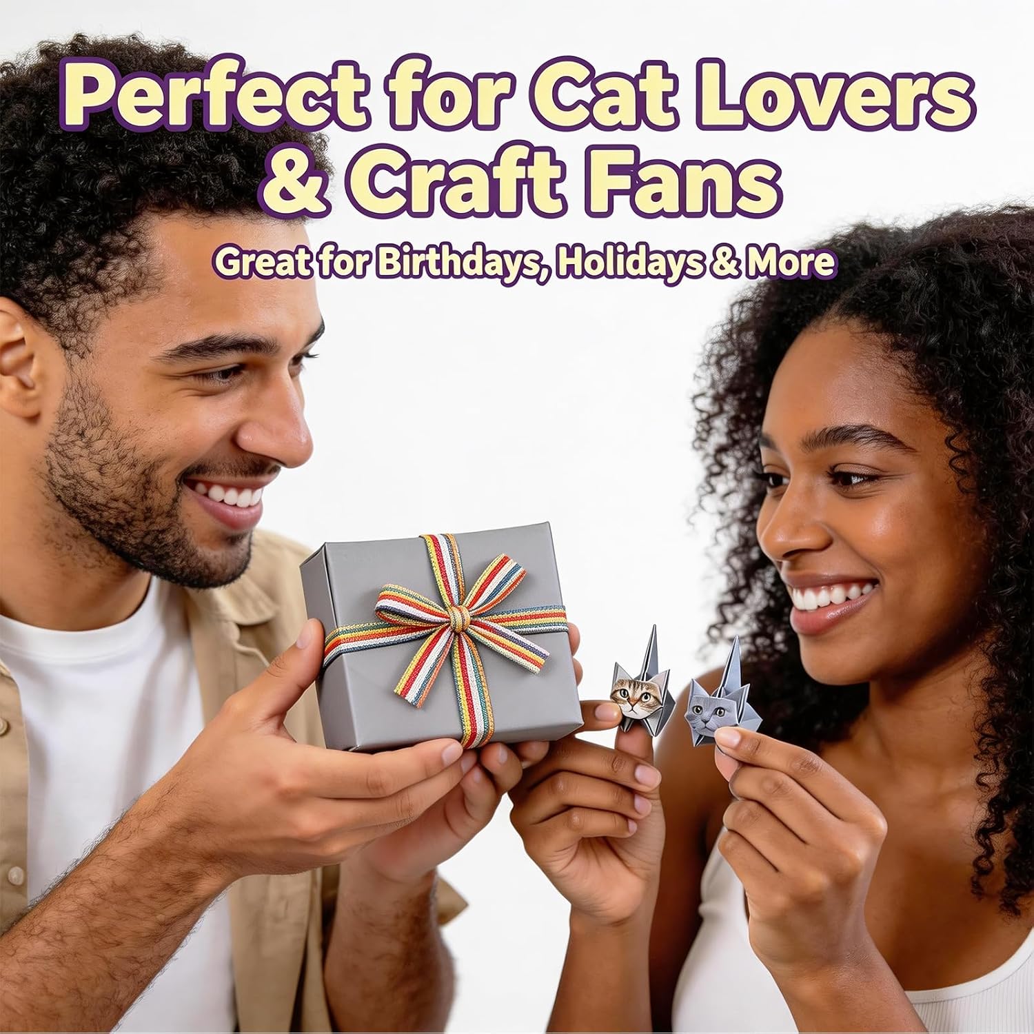 DIY Origami Paper Cat Kit – 50 Sheets Folding Paper to Create Cute Cat Figures, Creative Paper Craft Activity for Adults, Desk Decoration and Gift for Cat Lovers