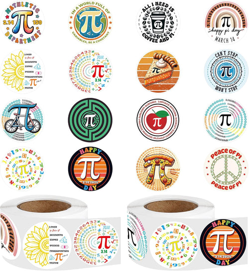 1000 Pcs Pi Day Sticker Roll, Math Symbol Stickers with 16 Designs, Pi Day Labels for Classroom Office Packaging Craft Supplies (500 Per Roll)